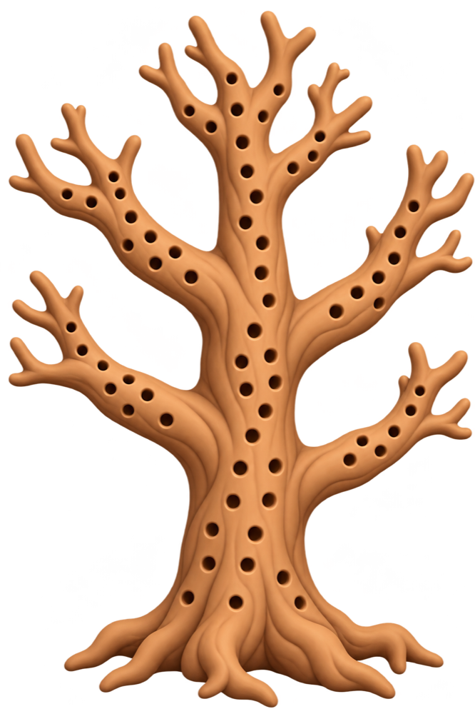 Corna's granary tree with acorns stored in its holes